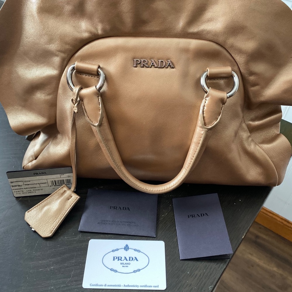 Prada ruffle leather handbag